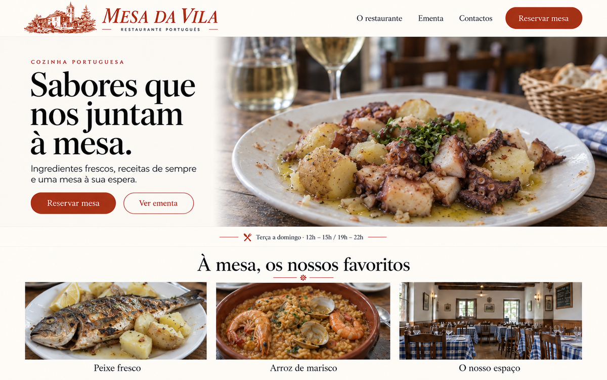 After: redesigned website concept for Mesa da Vila restaurant